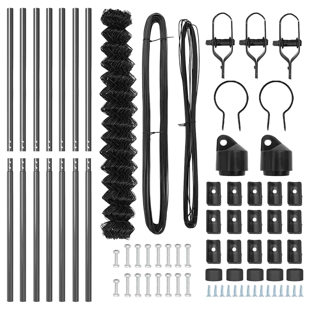 Kettengliedzaun mit Pfosten Grau 1,6 x 10 m Stahl